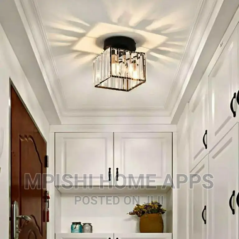Square Crystal Ceiling Light Black