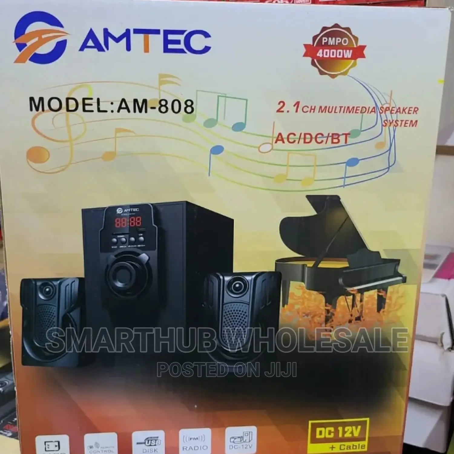 Amtec AM-808 Sub Woofer Sound System -BT/USB/FM-4,000 WATTS