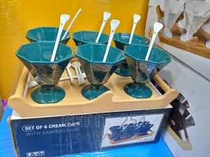 Ice Cream Ceramic Cups With Bamboo Base