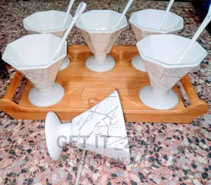 Ice Cream Ceramic Cups With Bamboo Base