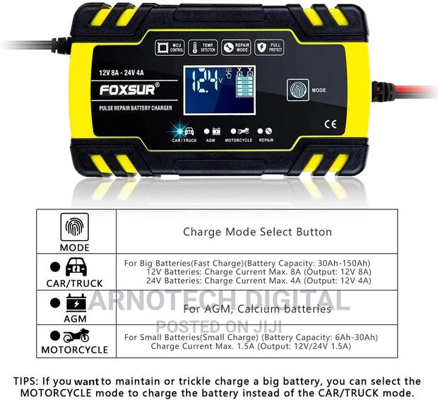 FOXSUR Lithium Battery Charger, 12v/24v 6amp Full Automatic - thumbnail 4