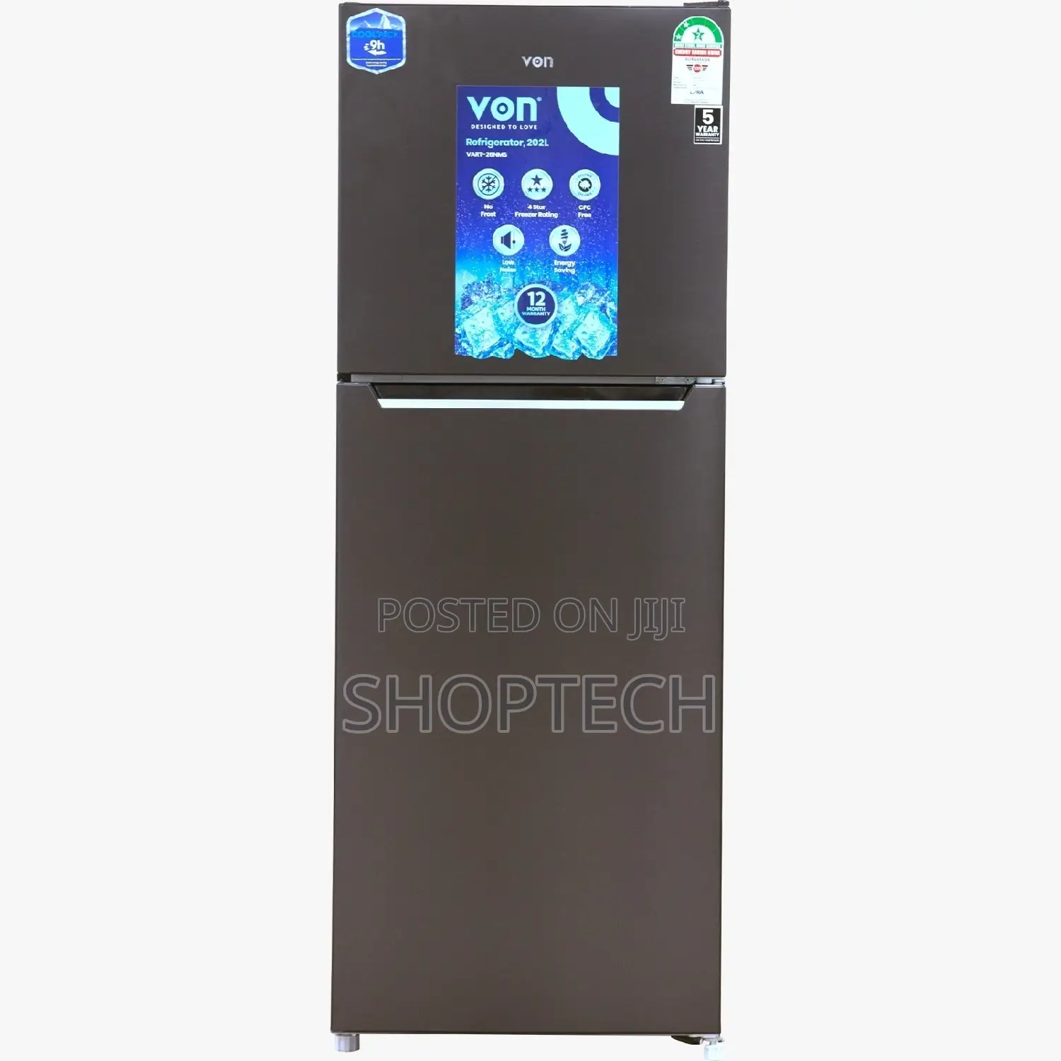 Von VART-26NMS Double Door Fridge, 202L - Silver