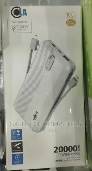 OLA 20000mah Power Bank With Built-in Dual Cable and Turbo C