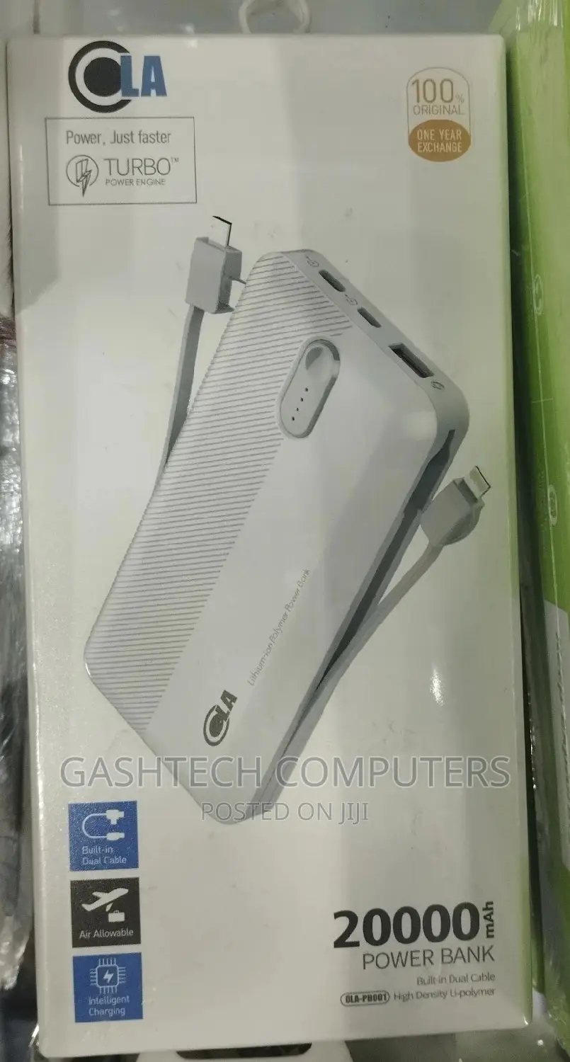 OLA 20000mah Power Bank With Built-in Dual Cable and Turbo C