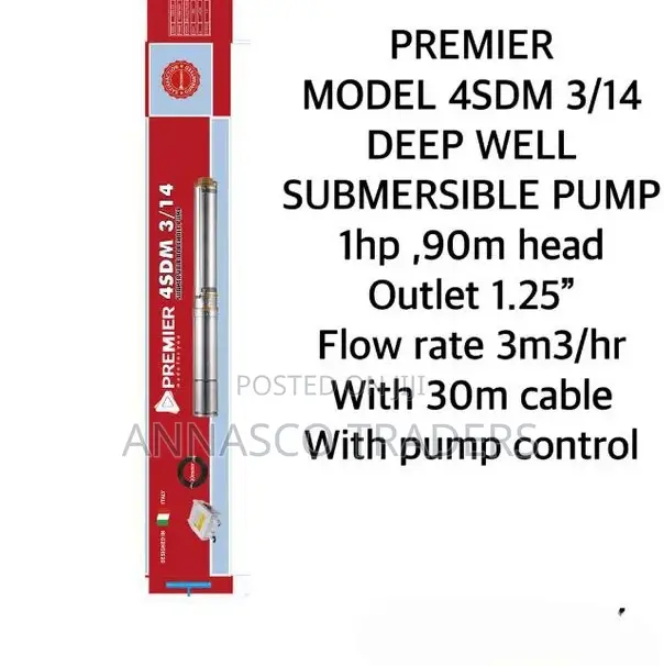 Premier 1 HP Submersible Pump With 30M Cable Pump Control