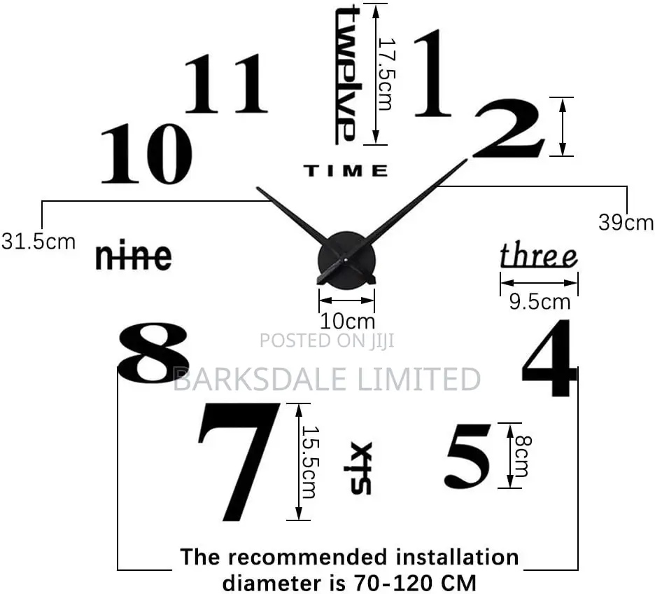 DIY Clock Wall Clock Mirror Stickers Black Silent 3D Large