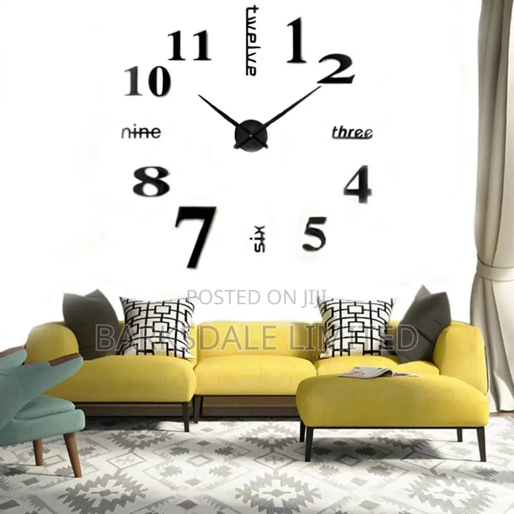 DIY Clock Wall Clock Mirror Stickers Black Silent 3D Large