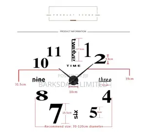 DIY Clock Wall Clock Mirror Stickers Black Silent 3D Large