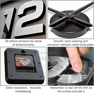DIY Clock Wall Clock Mirror Stickers Black Silent 3D Large