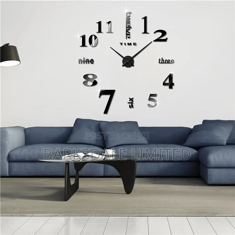 DIY Clock Wall Clock Mirror Stickers Black Silent 3D Large