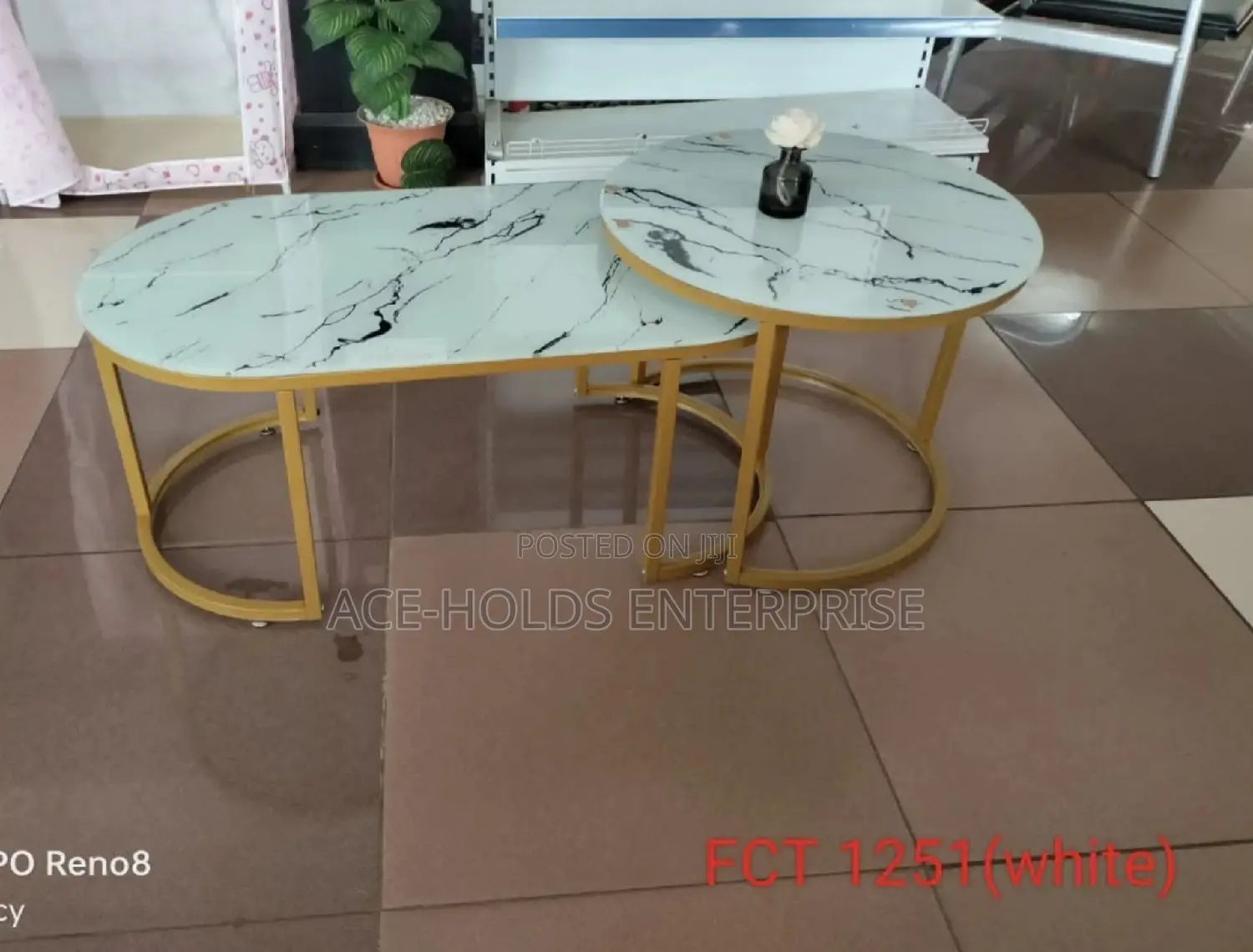 Glass Effect Marble Coffee Table - Oval Shaped