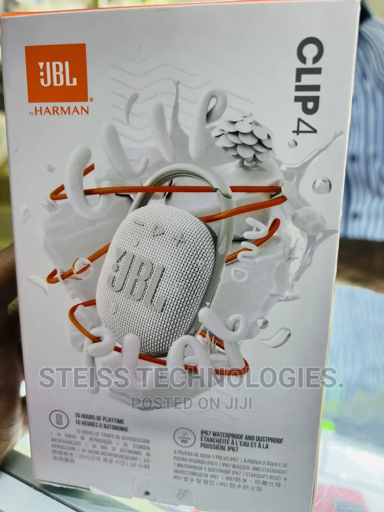 JBL Clip 4 Portable White Speaker