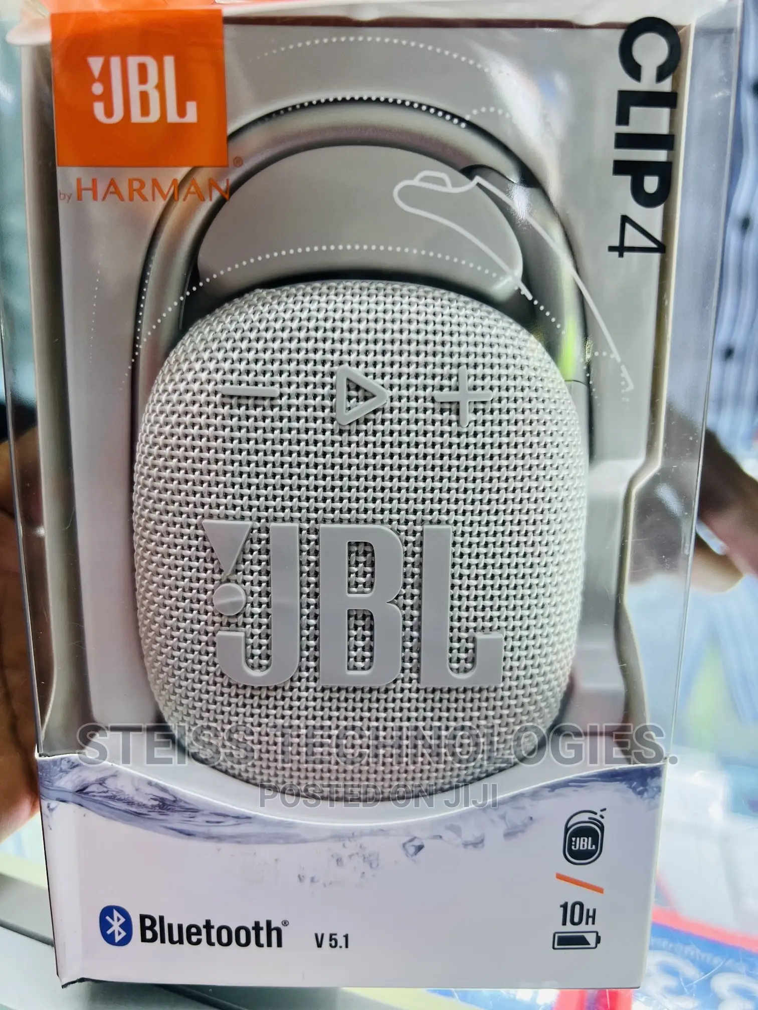 JBL Clip 4 Portable White Speaker