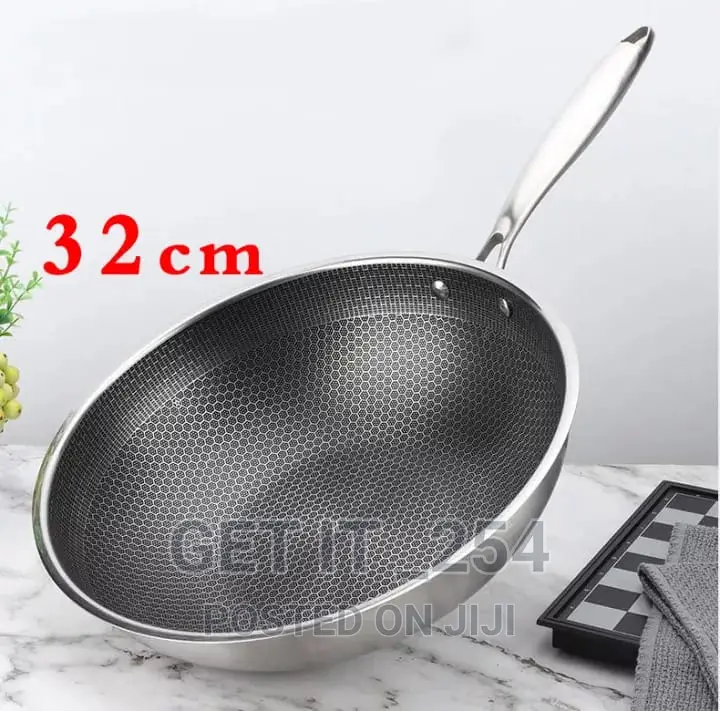 32cm Full Stainless Steel Honey Comb Wok Pan