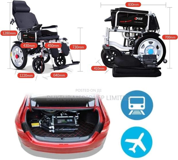 Dual Motors Reclining Electric Wheelchair Portable Folding - thumbnail 3