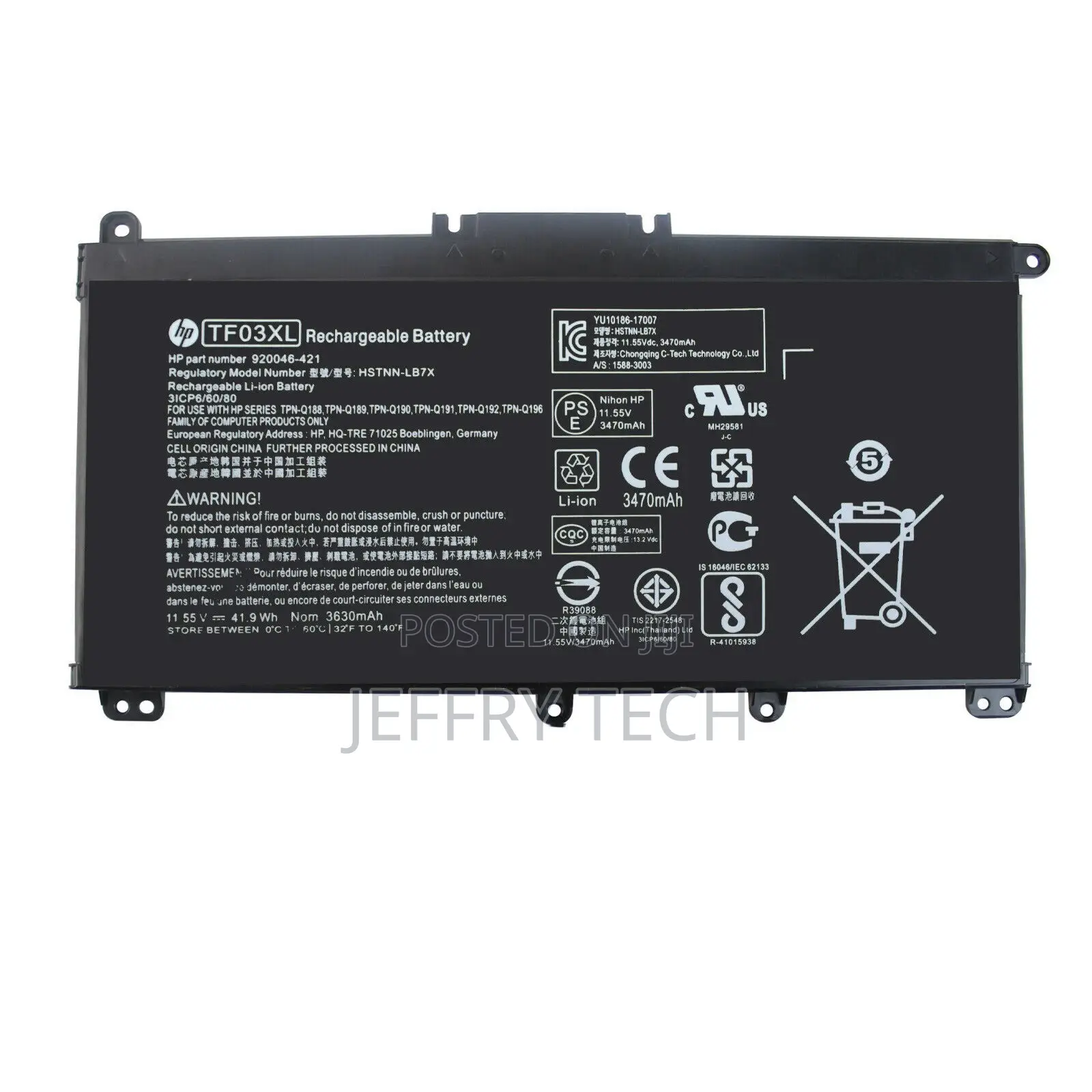TF03XL Laptop Battery Forh P Pavilion 15-Cd HSTNN-LB7J/-LB7X