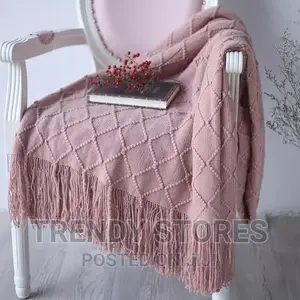 Knitted Throw Blanket / Shawl With Tassles
