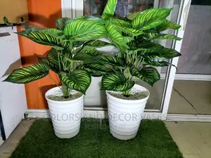 Plastic Vase and Plant + Pebble Stones