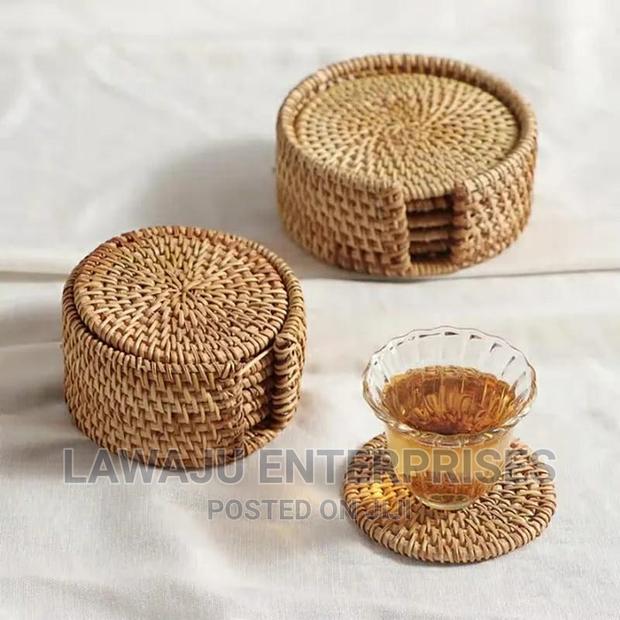Handmade Braided Rattan Coasters 8cm, - main view