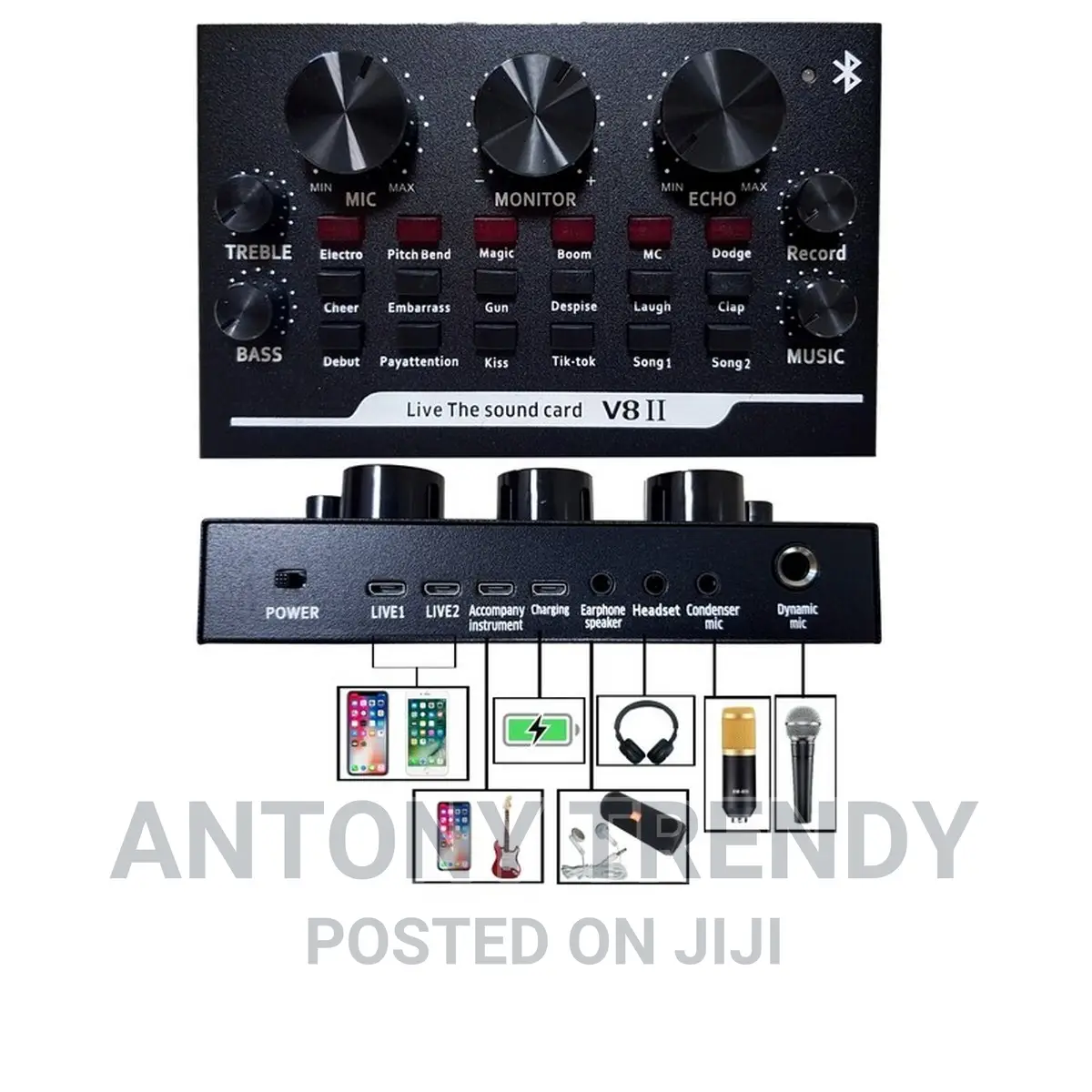 Bm800 Condenser Microphone V8 Sound Card Mixer Live