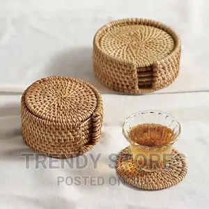 6pc Handmade 8cm Rattan Coasters ,