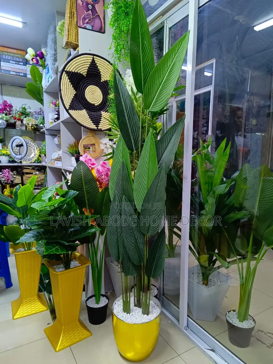 Artificial Indoor and Outdoor Plant Tall With Gold Planter