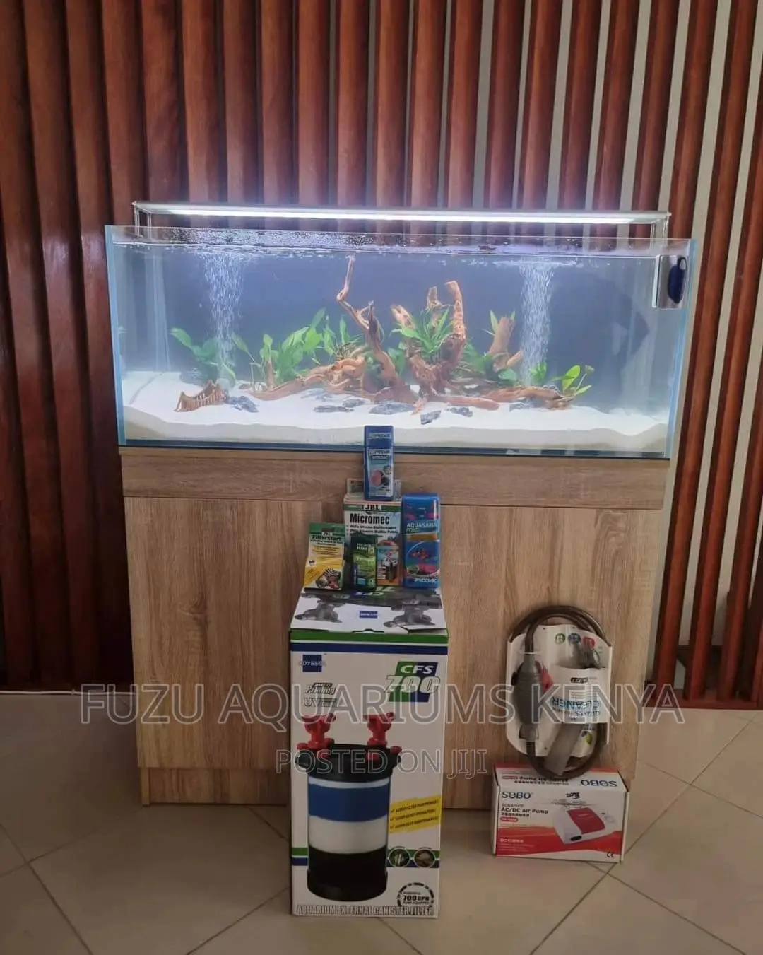 Aquarium With White Sand and Natural Deco