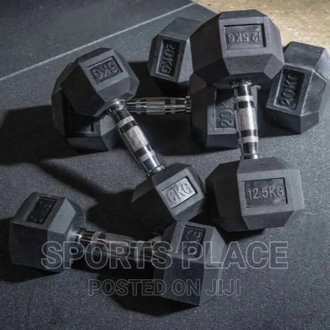 Hexagonal Rubber Coated 5kg Dumbell Pair Hex Dumbells