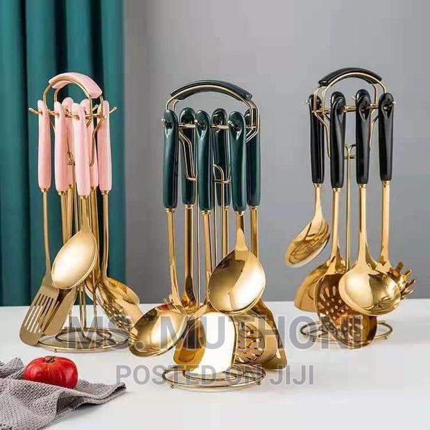 7 Piece Golden Stainless Steel Set With Colorful Ceramic