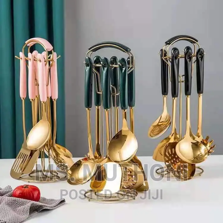 7 Piece Golden Stainless Steel Set With Colorful Ceramic