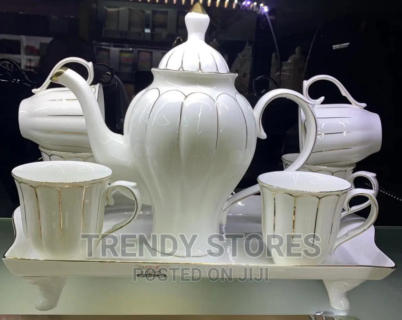 8pcs White With Gold Tea Pot Set