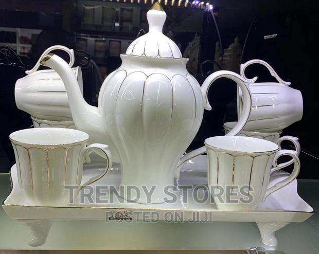 8pcs White With Gold Tea Pot Set - main view