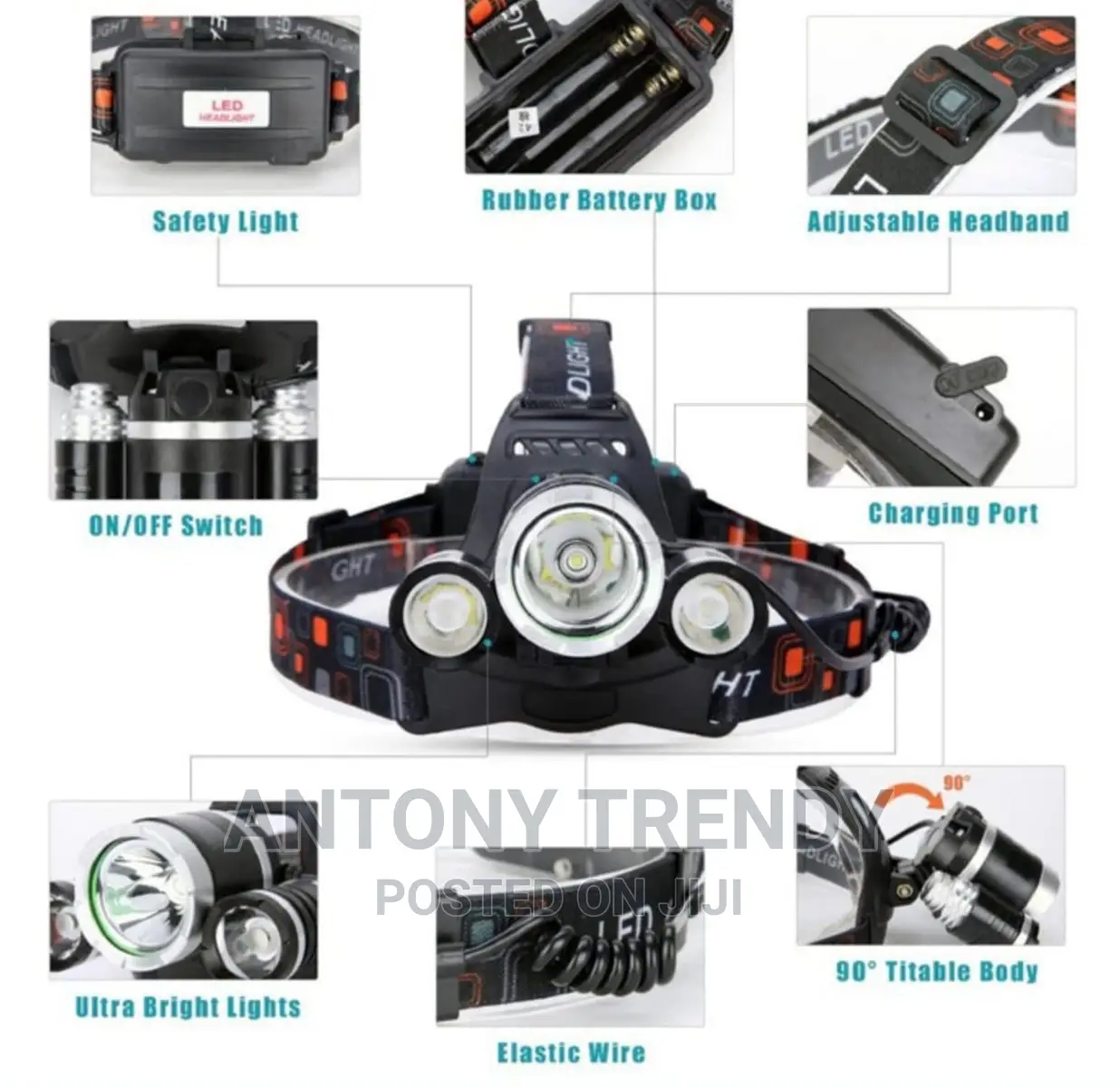 Waterproof Forehead Flashlight for Outdoor Camping