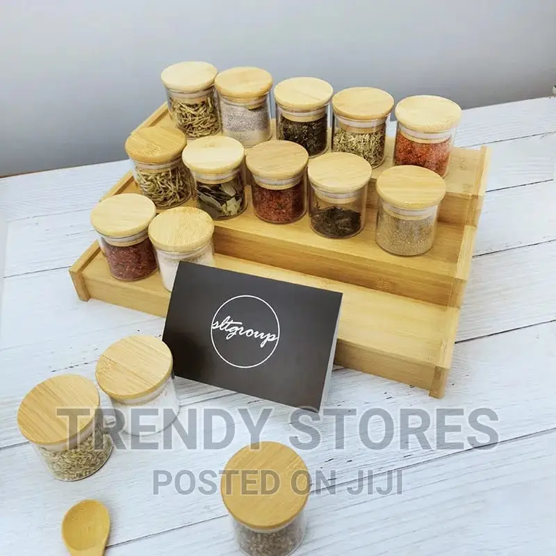 12pcs Glass Spice Jar Set With a Wooden Bamboo Stand