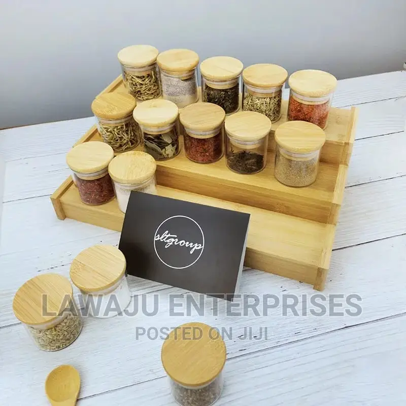 12pcs Glass Spice Jar Set With a Wooden Bamboo Stand