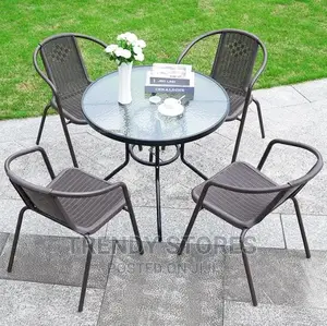 4 Rattan Chair +Tempered Glass Table
