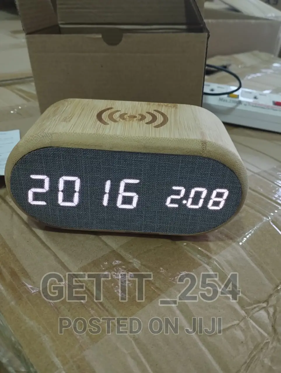 Wooden Digital Alarm Clock With Wireless Charging Display