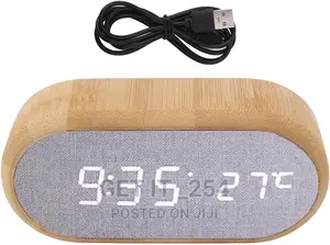 Wooden Digital Alarm Clock With Wireless Charging Display