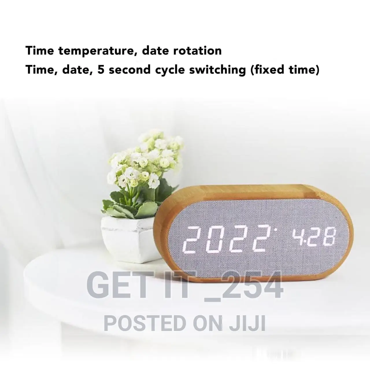 Wooden Digital Alarm Clock With Wireless Charging Display
