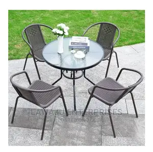 4 Rattan Chairs + Tempered Glass Table