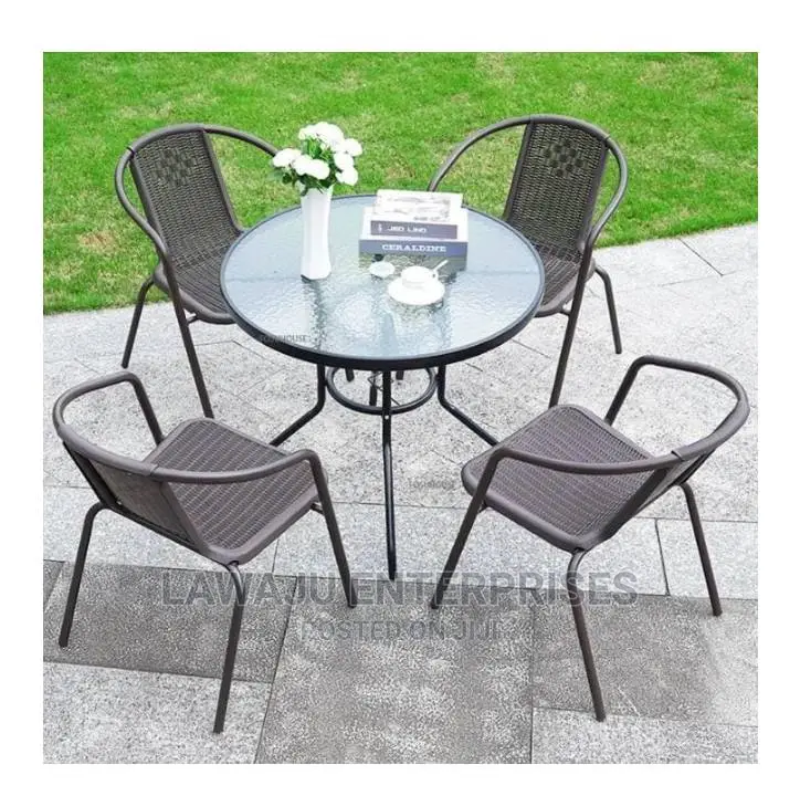 4 Rattan Chairs + Tempered Glass Table