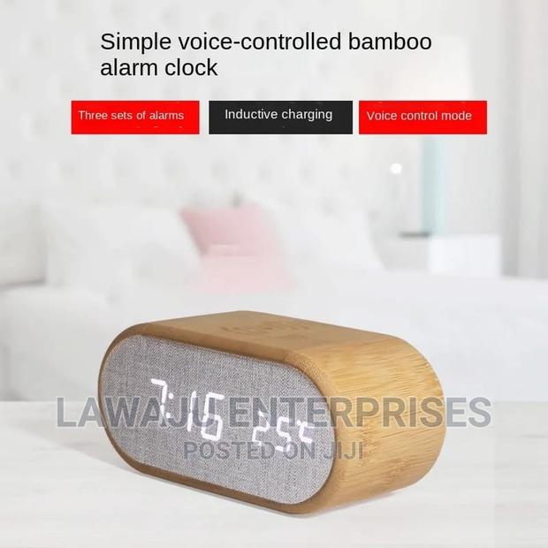 Wooden Digital Alarm Clock With Wireless Charging Display, - thumbnail 4