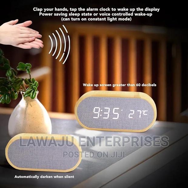 Wooden Digital Alarm Clock With Wireless Charging Display, - thumbnail 2