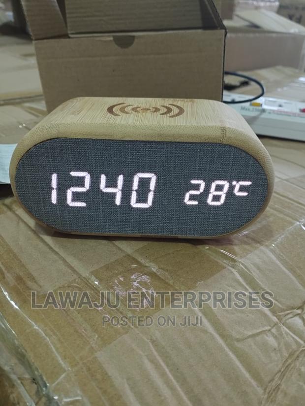 Wooden Digital Alarm Clock With Wireless Charging Display,