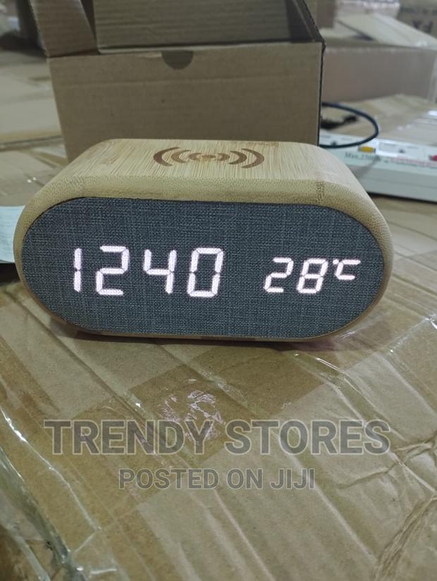 Wooden Digital Alarm Clock With Wireless Charging Display - main view