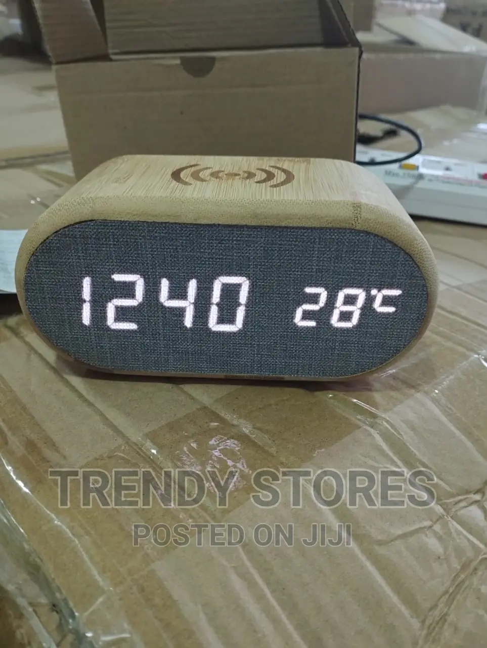 Wooden Digital Alarm Clock With Wireless Charging Display