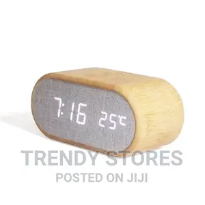 Wooden Digital Alarm Clock With Wireless Charging Display