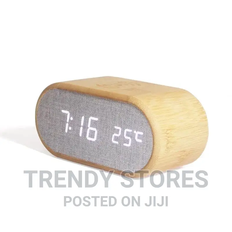 Wooden Digital Alarm Clock With Wireless Charging Display