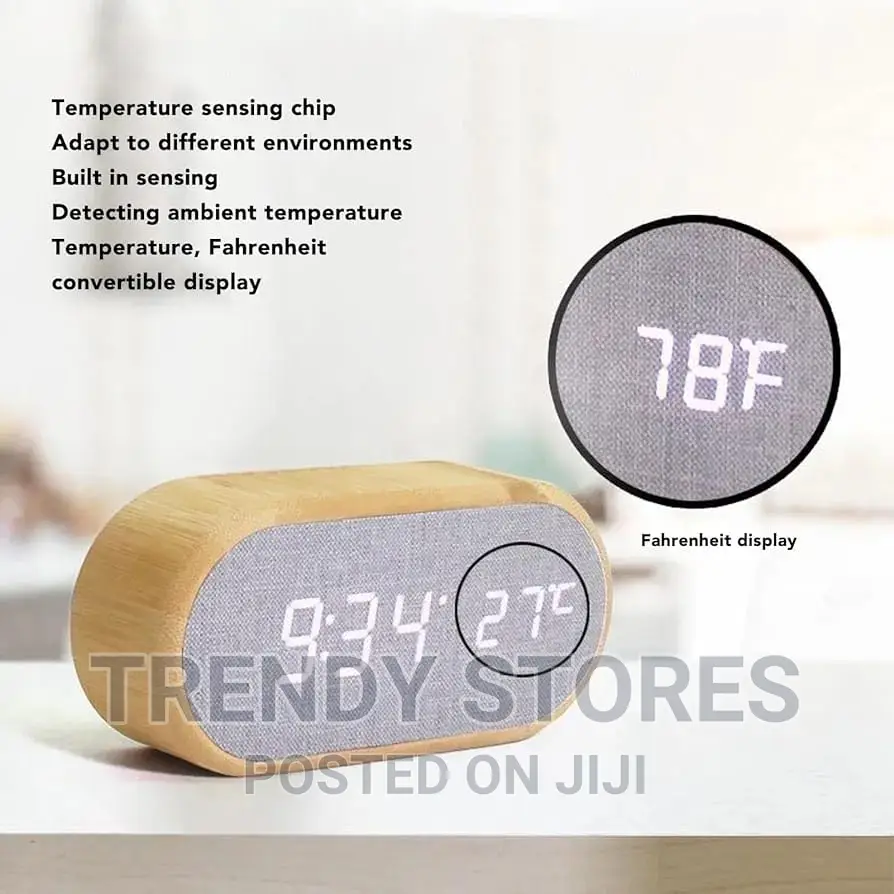Wooden Digital Alarm Clock With Wireless Charging Display