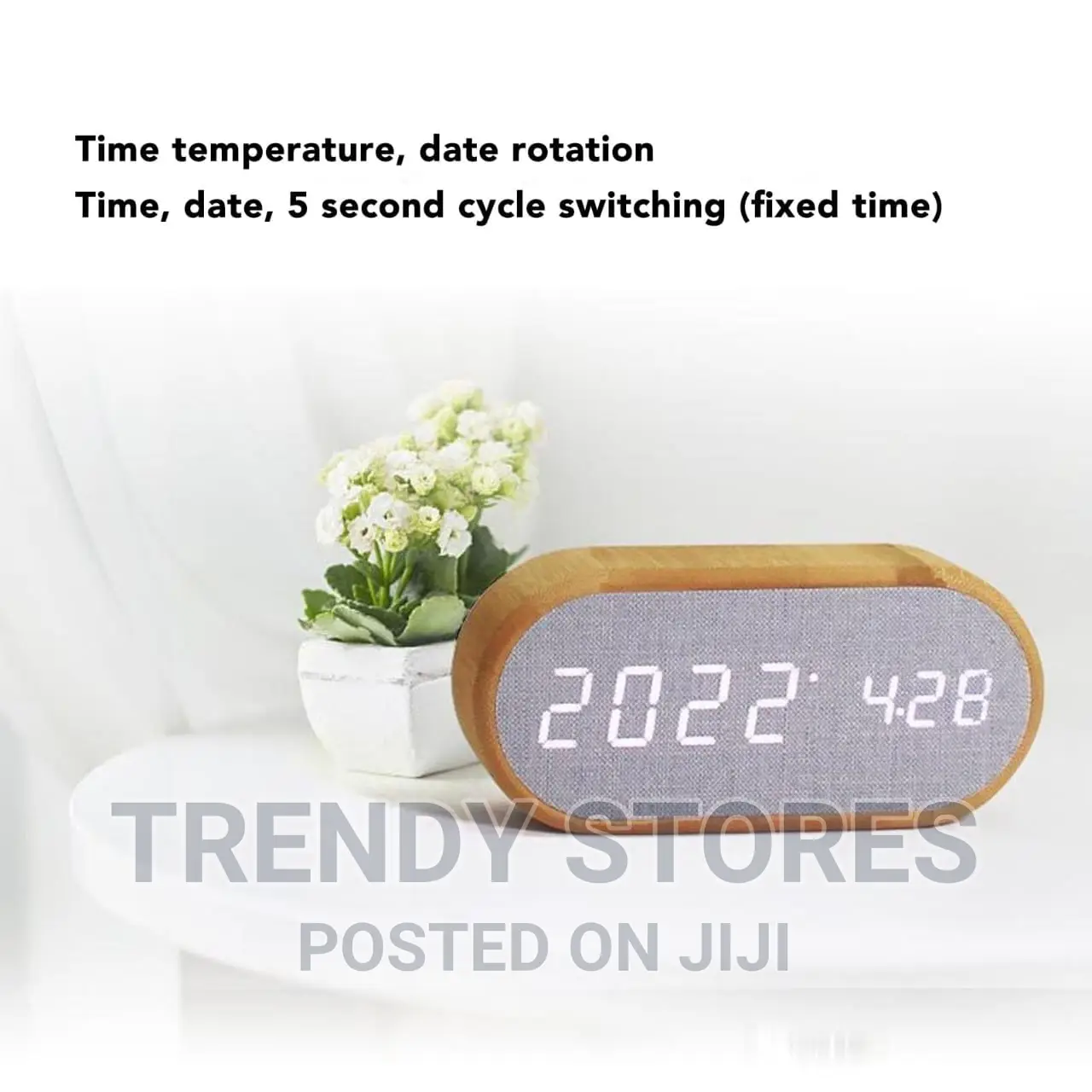 Wooden Digital Alarm Clock With Wireless Charging Display